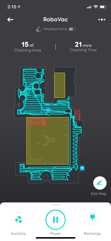 In red: my dog bowl and a shelf with some cords underneath. In yellow: my rugs, which are not to be mopped.